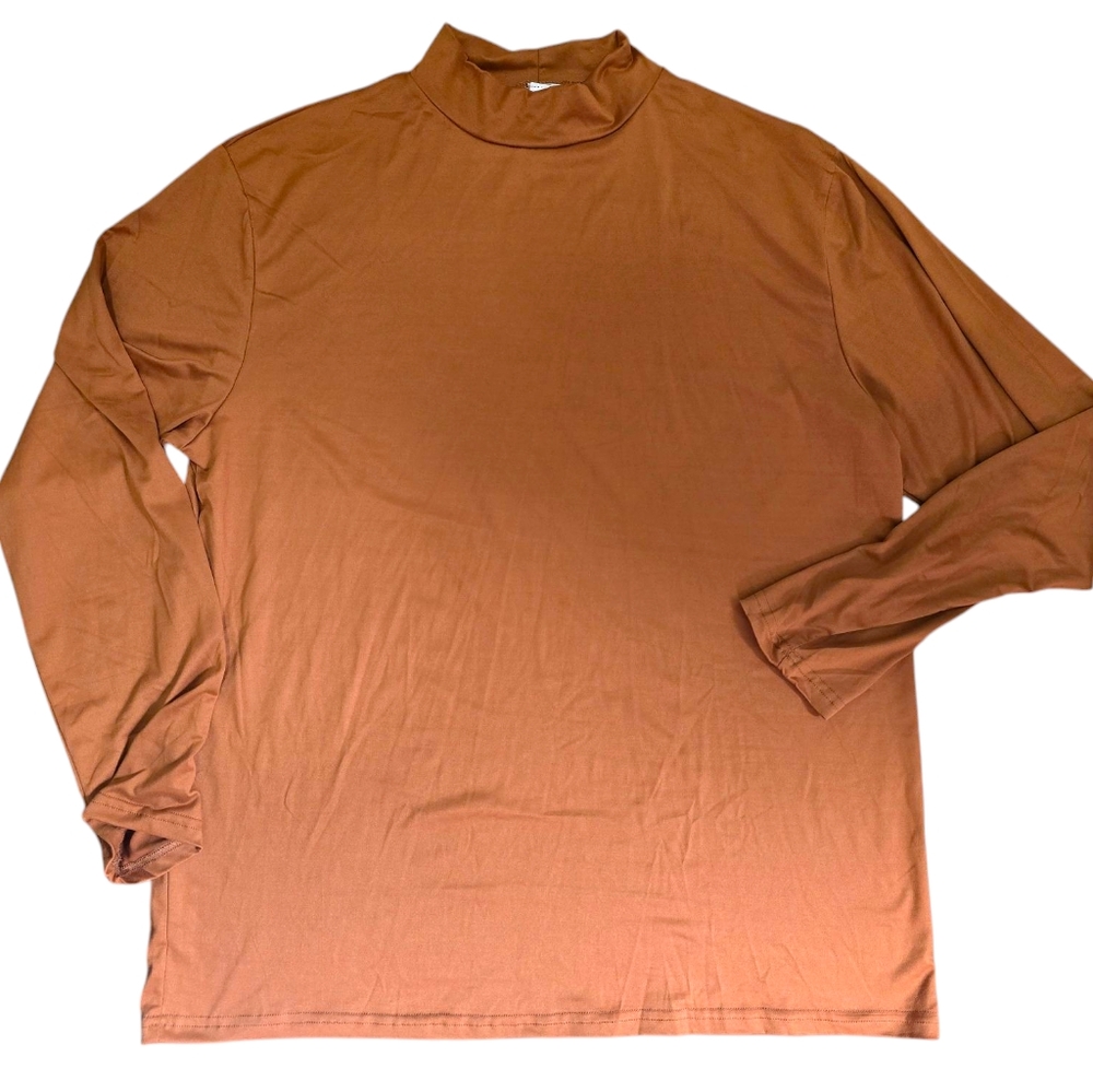 Pre-Owned Mens Size 3XL Burnt Orange Longsleeve Casual Shirt Mock Neck Unbranded